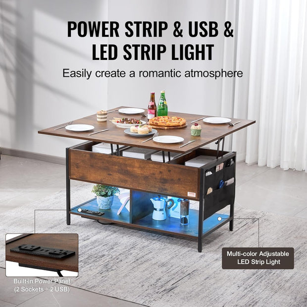 Koffietafel - Table - Coffe table - Living Room Table - Lift Top salontafel - tafel met extra opbergruimte - omklapbare salontafel voor de woonkamer - 39.4in - Bruin - 74.74lbs