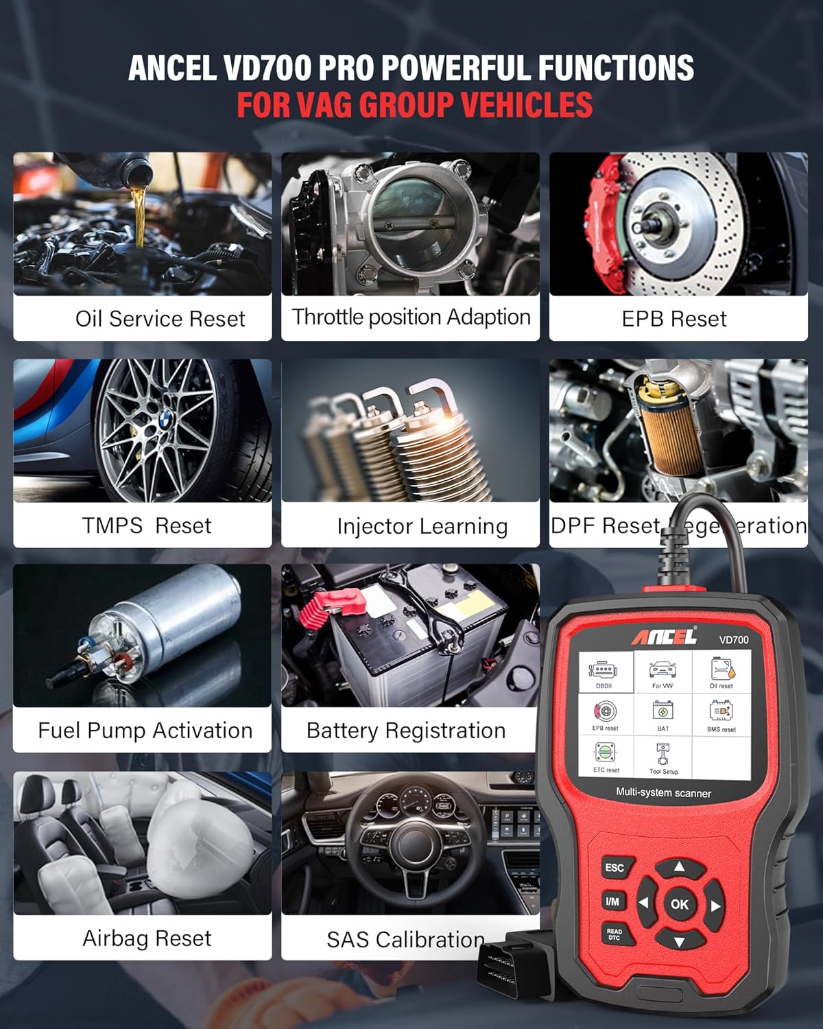 OBD2 Diagnoseapparaat – Autoscanner – Foutcode Lezer – Diagnoselezer – Systeemscanner – 8 Speciale Resetfuncties – Geschikt Voor VAG Auto's