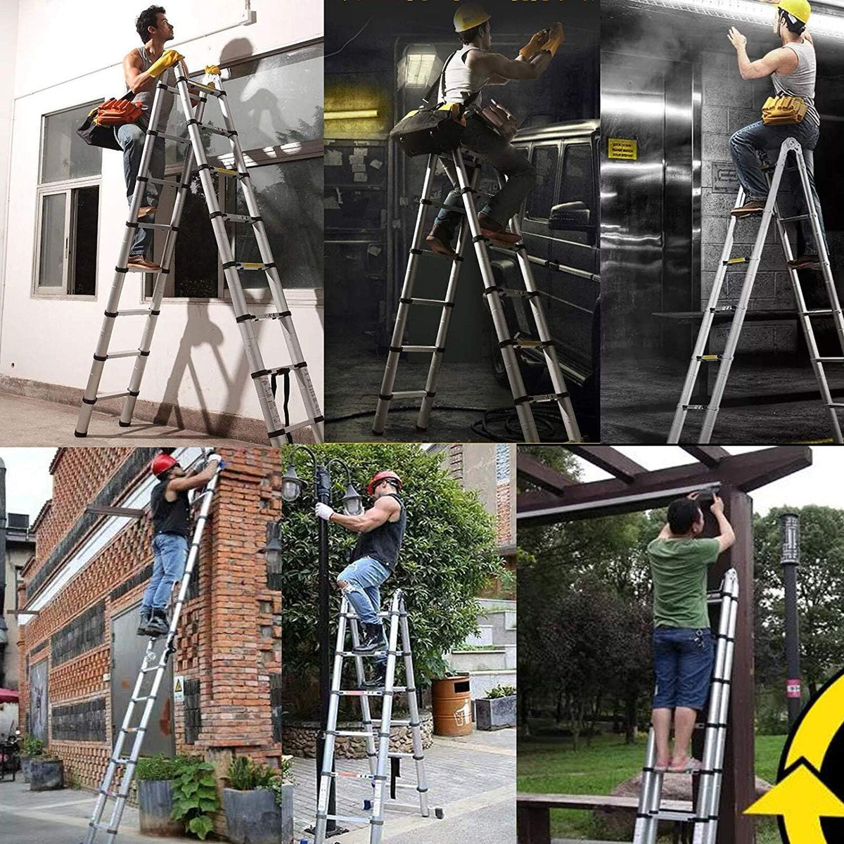 Telescopische ladder van aluminium, 5 m, 16 stappen, maximale belasting 150 kg