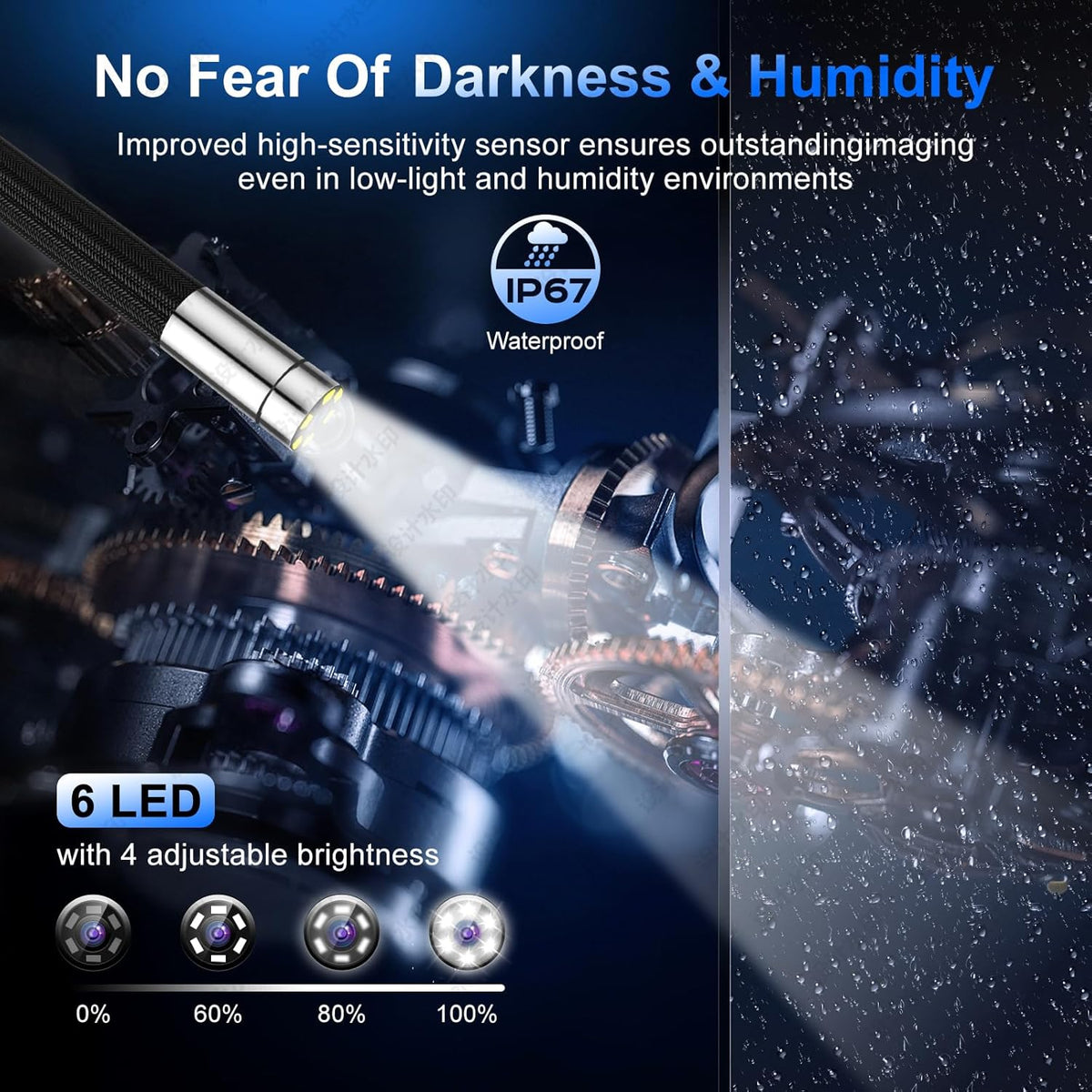 Endoscoopcamera, 6,2 mm, 360 graden draaibaar, 5 inch HD 1080p, inspectiecamera met licht, buiscamera, camera's met 6 leds, IP67 waterdicht, 1 m kanaalcamera, stuurendoscoop