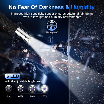 Endoscoopcamera, 6,2 mm, 360 graden draaibaar, 5 inch HD 1080p, inspectiecamera met licht, buiscamera, camera's met 6 leds, IP67 waterdicht, 1 m kanaalcamera, stuurendoscoop