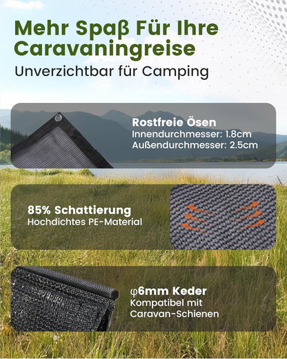 Zonwering voor luifel, camper, 85% zichtblocker, luifel, voorwand, luifel, inkijkbescherming voor campingwagen, camper, caravan, hoogte 2,13 m x breedte 3 m