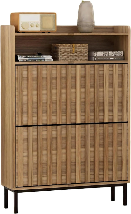 Schoenenkast – Schoenenrek – Schoenenopberger – Schoenenmeubel – Schoenenkastje – Hout – Verstelbare Planken – 80x24x117 cm – Natuurlijk Hout – Kantelbeveiliging