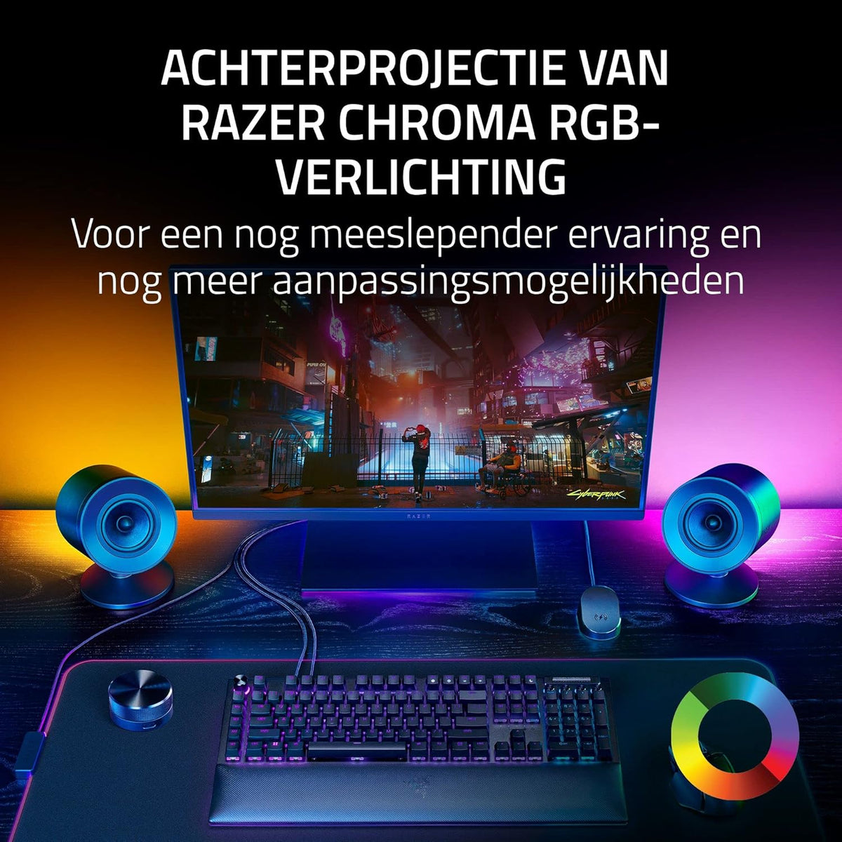 Razer Nommo V2 Pro - Full-range 2,1-gamingluidsprekers voor pc met draadloze subwoofer (drivers van 3 inch met aluminium faseplugge, Razer Chroma RGB-verlichting, THX Spatial Audio) Zwart