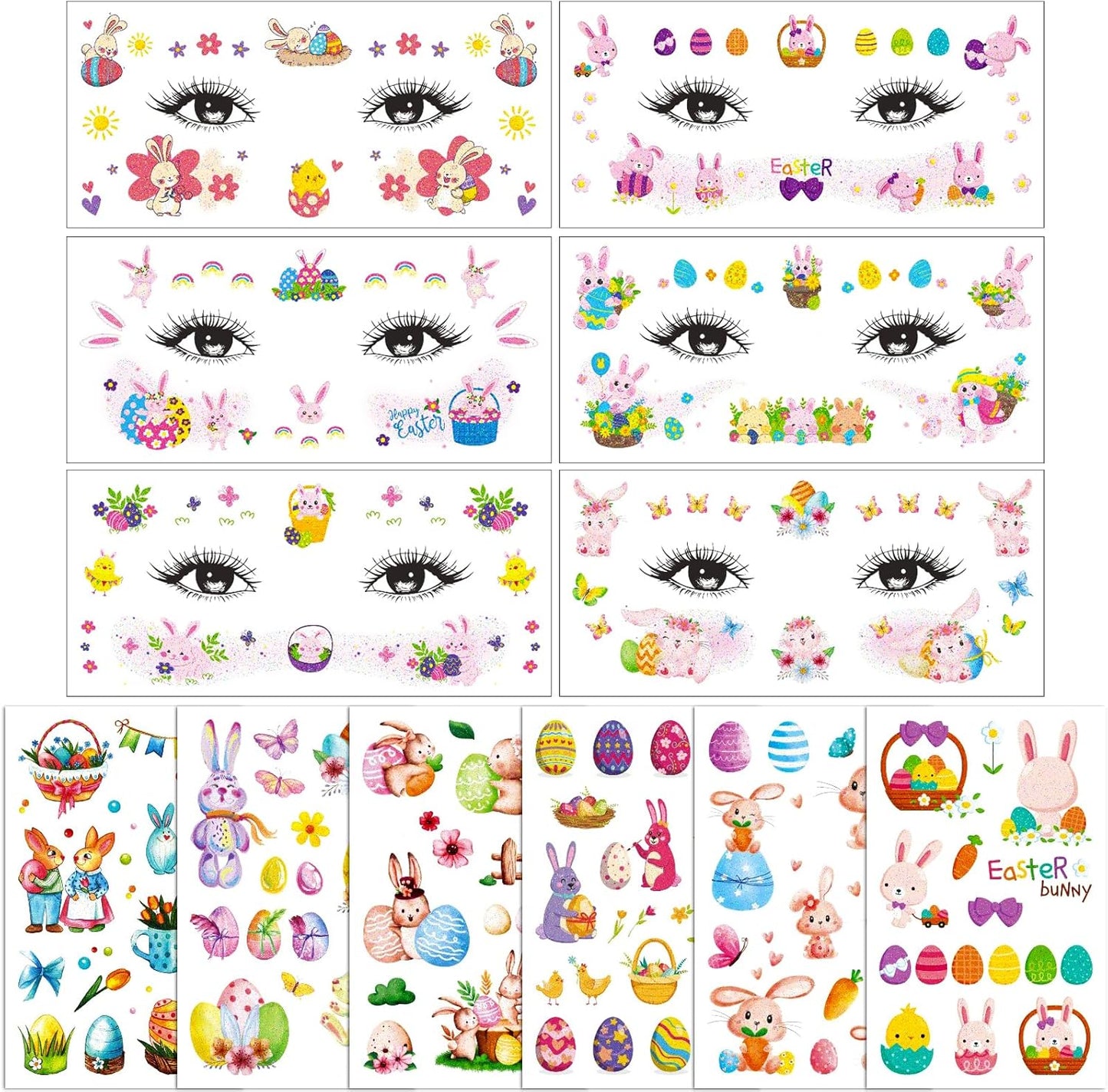 12 vellen paastoeages gezicht paascadeaus kinderen tatoeages paashaas glitter gezichtstattoos paaseieren face art sticker tattoo lente kleeftatoeages lichaam gezicht paasdecoratie