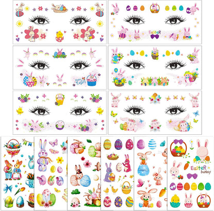 12 vellen paastoeages gezicht paascadeaus kinderen tatoeages paashaas glitter gezichtstattoos paaseieren face art sticker tattoo lente kleeftatoeages lichaam gezicht paasdecoratie