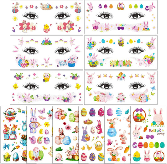 12 vellen paastoeages gezicht paascadeaus kinderen tatoeages paashaas glitter gezichtstattoos paaseieren face art sticker tattoo lente kleeftatoeages lichaam gezicht paasdecoratie