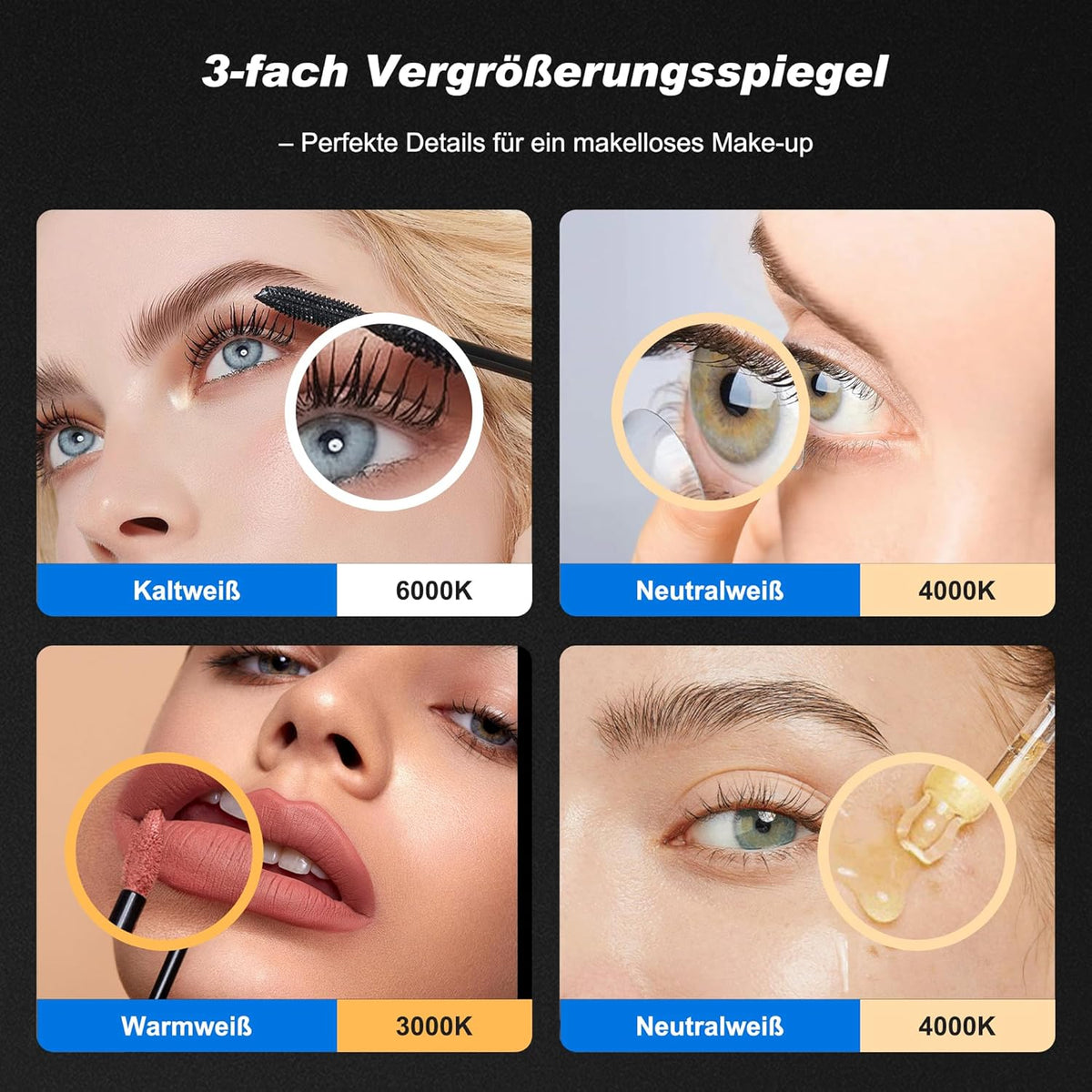 SONNI Led-spiegelkast voor badkamer, met 3-voudige vergrotingsspiegel en stopcontact, 70 x 50 cm, aluminium spiegelkast met touch-schakelaar, 3 lichtkleuren + deogging, IP44 waterdicht