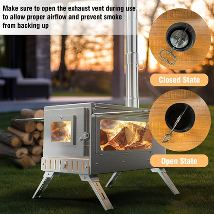 Houtkachel – Tentkachel – Campingkachel – Outdoor kachel – Houtbrander – RVS Staal – Draagbaar en Compact – 7 Schoorsteenpijpjes