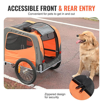 VEVOR Fietskar voor honden, inklapbaar, max. draagkracht 30 kg, kinderwagen voor huisdieren met snelontgrendelingswielen, stalen frame, fietskar voor aanhanger, dieren, oranje/grijs