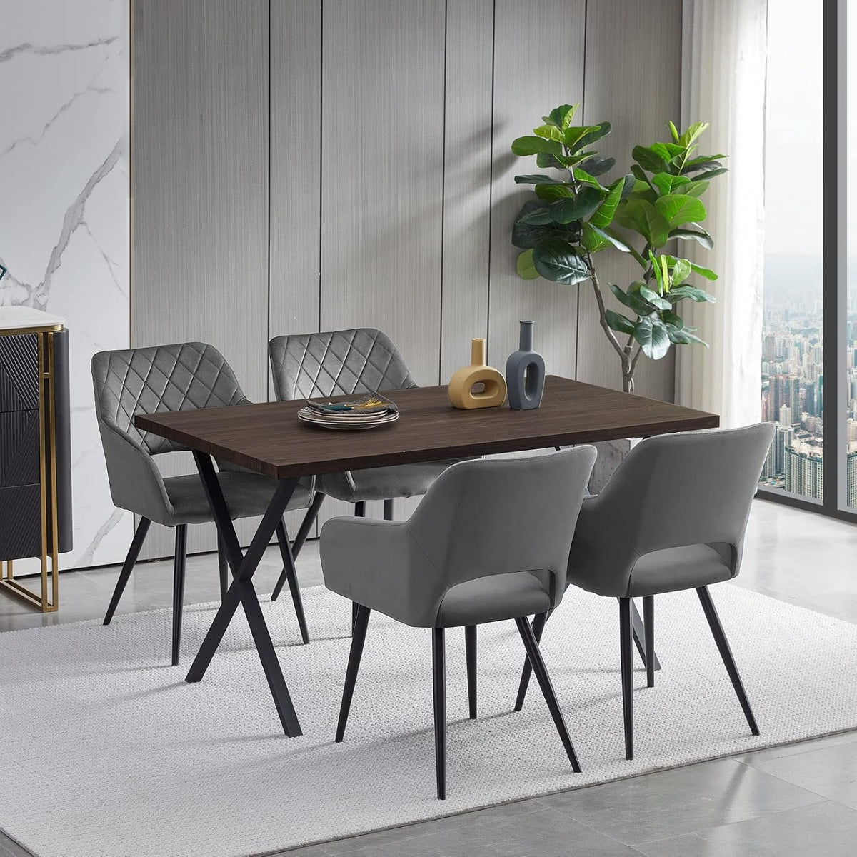 TUKAILAi Eetkamerstoelen Set van 2, Fluwelen Gestoffeerde Zitting Keuken Leisure Stoelen, Accent Stoelen met Rugleuning en Metalen Benen, Fauteuils voor Woonkamer Slaapkamer Lounge Receptie