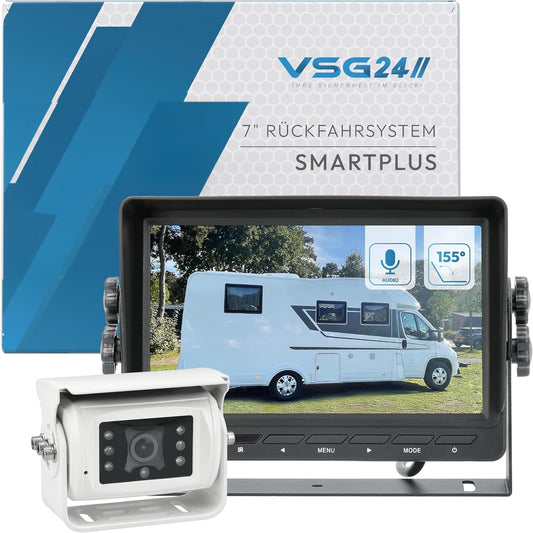 VSG24 24121 - 7" Premium achteruitrijvideosysteem voor campers & auto's, camera set incl. 20m kabel, nachtzicht, 120° hoek, 12-24 V, IP68 - Zwart