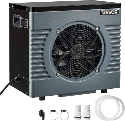 VEVOR Elektrische warmtepomp voor bovengrondse zwembaden, vaste snelheid, druk tussen 0,3-0,5 MPa, elektrische warmtepomp voor zwembad, 15 m³, max. vermogen: 4160 W, verwarmingssysteem voor