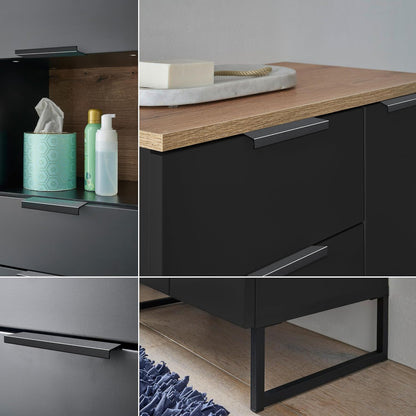 Stella Trading Denver Badkamercommode in zwart/Evoke eikenlook, FSC-gecertificeerd, badkamerkast met veel opbergruimte, 60 x 106 x 32 cm (b x h x d)