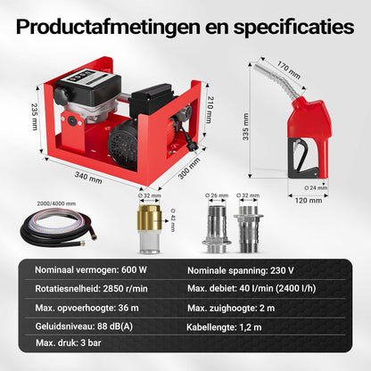 Bio Dieselpomp Voor Biodiesel En Stookolie – Stookoliepomp – Brandstofpomp – Transferpomp – Overhevelingspomp – 230V/600W – 40 L/Min