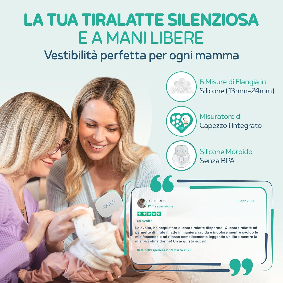 MAMASHY Plus – 2 draagbare elektrische borstkolven met 6 maten, 4 modi, 12 standen, USB‑C, 5 adapters, BPA-vrij, borstvoeding voor pasgeborenen, draagbaar, inclusief accessoires