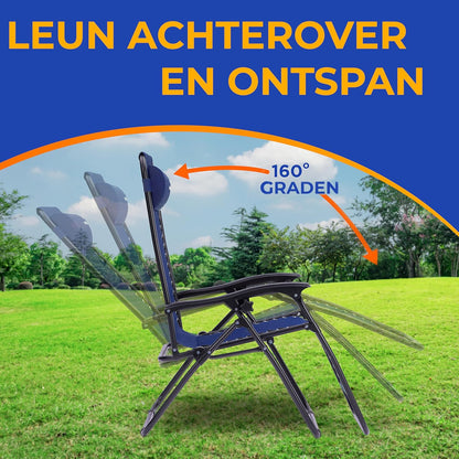 Serenelife Sun Lounger, Set of 2 Sun Loungers - Adjustable Garden Loungers with Side Table, Cup Holders, Removable Cushions - Foldable and Portable Lounge Chairs for Patio Garden Beach - Blue - QUORE