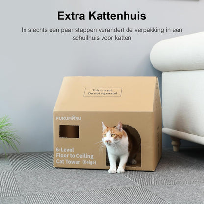 Klimboom Kat – Krabpaal – Speelton – Kattenboom – Krabmeubel – Verstelbare Hoogte 1,8-3 m – Superstabiel Tot 65 kg – Beige