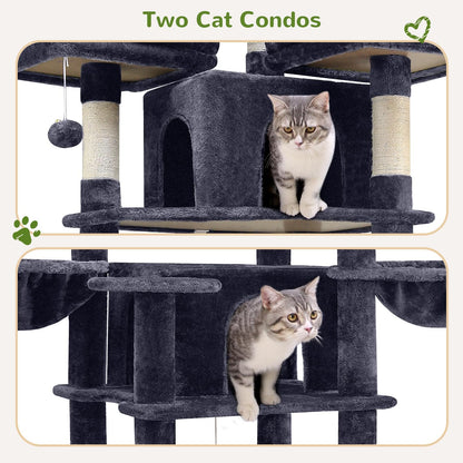 Kattenkrabpaal XXL – Krabmeubel – Kattenboom – Krabpaal – Speelmeubel – Extra Hoog 204 cm – Zachte Pluche Bekleding – 3 Afneembare Zitstokken – 2 Kattenhuisjes – Donkergrijs