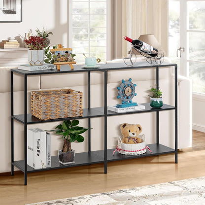 HDANI Metalen consoletafel van 120 cm met 3 niveaus, smalle ingangstafel, moderne sofatafels voor entree, woonkamer, slaapkamer, zwart