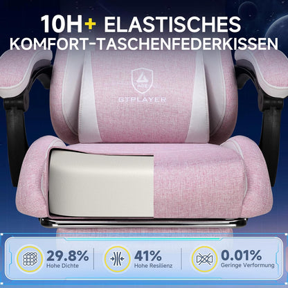 GTPLAYER Ergonomic Linen Gaming Chair with Lumbar Support, Computer Chair with Extended Backrest, Supports up to 150 kg, Pink - QUORE