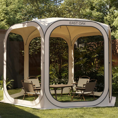 EAST OAK Pop-up tent en paviljoen, 3 x 3 m, grote werptent voor 4-6 personen, gazebo voor camping, tuin, terras, stoffen waterdicht, UPF 50+ uv-bescherming, 360° ventilatie, anti-muggen, met draagtas,