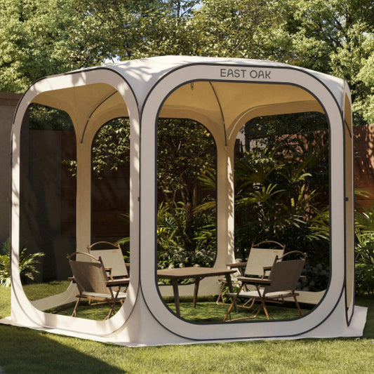 EAST OAK Pop-up tent en paviljoen, 3 x 3 m, grote werptent voor 4-6 personen, gazebo voor camping, tuin, terras, stoffen waterdicht, UPF 50+ uv-bescherming, 360° ventilatie, anti-muggen, met draagtas,