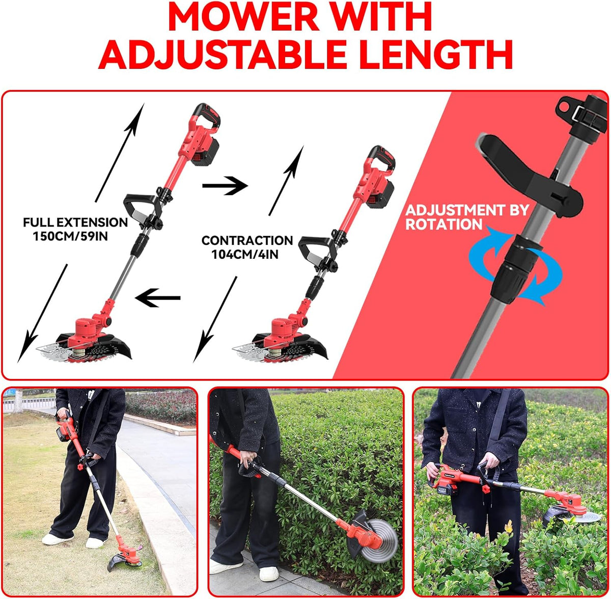 4-in-1 accu-grastrimmer met accu en onkruidborstel, bosmaaier, accu voor Makita-accu's, 4,0 Ah, 21 V accu, ultralicht, 2,36 kg, onkruidborstel, elektrische bosmaaier, incl. oplader, voor thuisgebruik