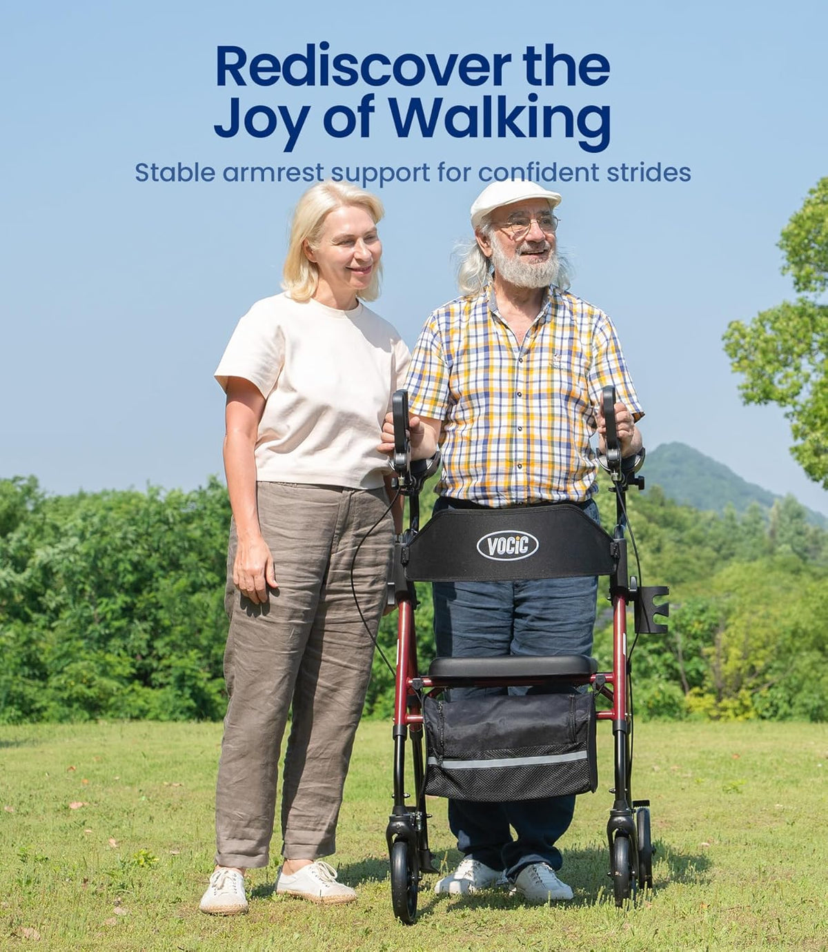 VOCIC Z22 GelCool Rollator Opvouwbaar en licht met zitting, met onderarmsteunen en verstelbare armleuningen, rollatoren voor senioren met comfortabele pasvorm, tot 136 kg, beker- en stokhouder
