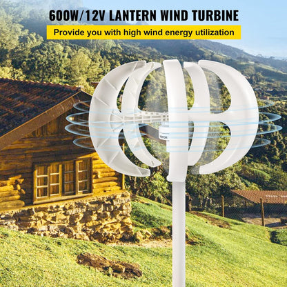 VEVOR Windgenerator, 600 W, 12 V, generator, zonne-turbine, generator, draagbare lantaarn