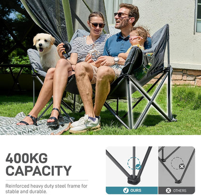 EVER ADVANCED Extra grote campingstoel, opvouwbaar, voor 2 personen, 400 kg belastbaar, grijs
