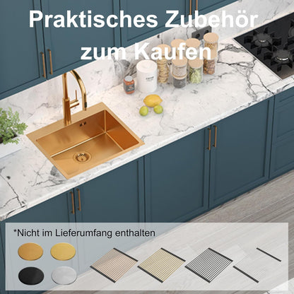 Quadron spoelbak roestvrij stalen spoelbak | afmeting 55 x 48 cm kleur: pvc goud | spoelbak Russel 110 enkele wastafel keukenspoelbak met stalen kamer roestvrij stalen spoelbak | met sifon en
