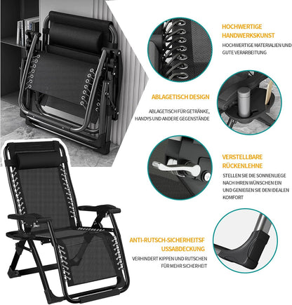 Ligstoel inklapbaar zonnebed met afdekking, ligstoel voor lunchpauze, belastbaar, 240 kg, verstelbaar, rugleuning tuinstoel, ergonomisch en ademend