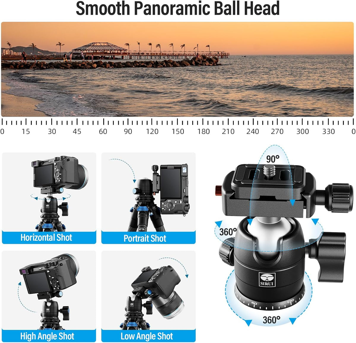 SIRUI Carbon Mini Statief, 43cm Desktop Statief Koolstofvezel met 360° Kogelkop, Draagbaar Mini Tripod voor DSLR Camera Video Camcorder, Belasting tot 10 kg, AM-223+B-00K