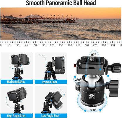 SIRUI Carbon Mini Statief, 43cm Desktop Statief Koolstofvezel met 360° Kogelkop, Draagbaar Mini Tripod voor DSLR Camera Video Camcorder, Belasting tot 10 kg, AM-223+B-00K