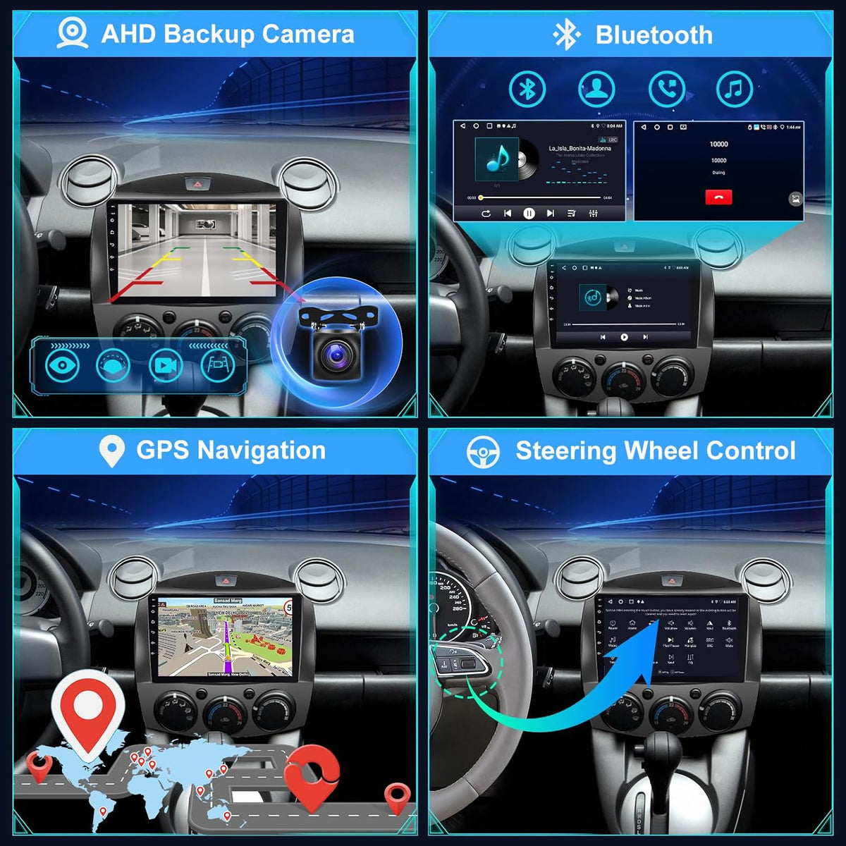 [2+64G]Android 13 Autoradio voor Mazda 2 2007-2014 met Wireless Carplay & Android Auto - 9 Inch Touchscreen Autoradio met WiFi GPS Mirror Link DSP FM/RDS Radio SWC + AHD Achteruitrijcamera