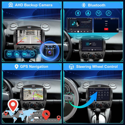[2+64G]Android 13 Autoradio voor Mazda 2 2007-2014 met Wireless Carplay & Android Auto - 9 Inch Touchscreen Autoradio met WiFi GPS Mirror Link DSP FM/RDS Radio SWC + AHD Achteruitrijcamera