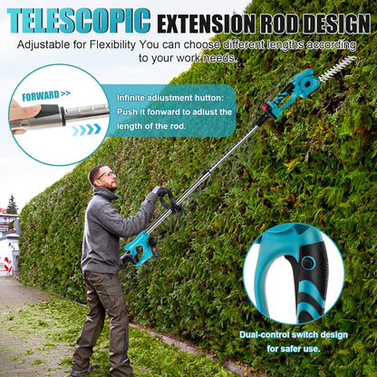 Accuheggenschaar met telescoopstang, elektrische heggenschaar, telescoopstang, compact en licht, krachtige snijprestaties, 2-in-1 onkruidwieden en trimmen heggenschaar