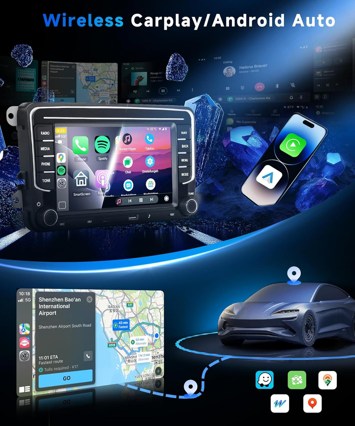 VECHTEL DAB/DAB+ 4G + 64G autoradio Android 15 voor VW Golf 5 6 Passat Jetta Caddy EOS T5 Touran CC Polo, 7 inch HD-scherm co Carplay Android Auto draadloos GPS WiFi USB Type-C Bluetooth FM RDS-camera