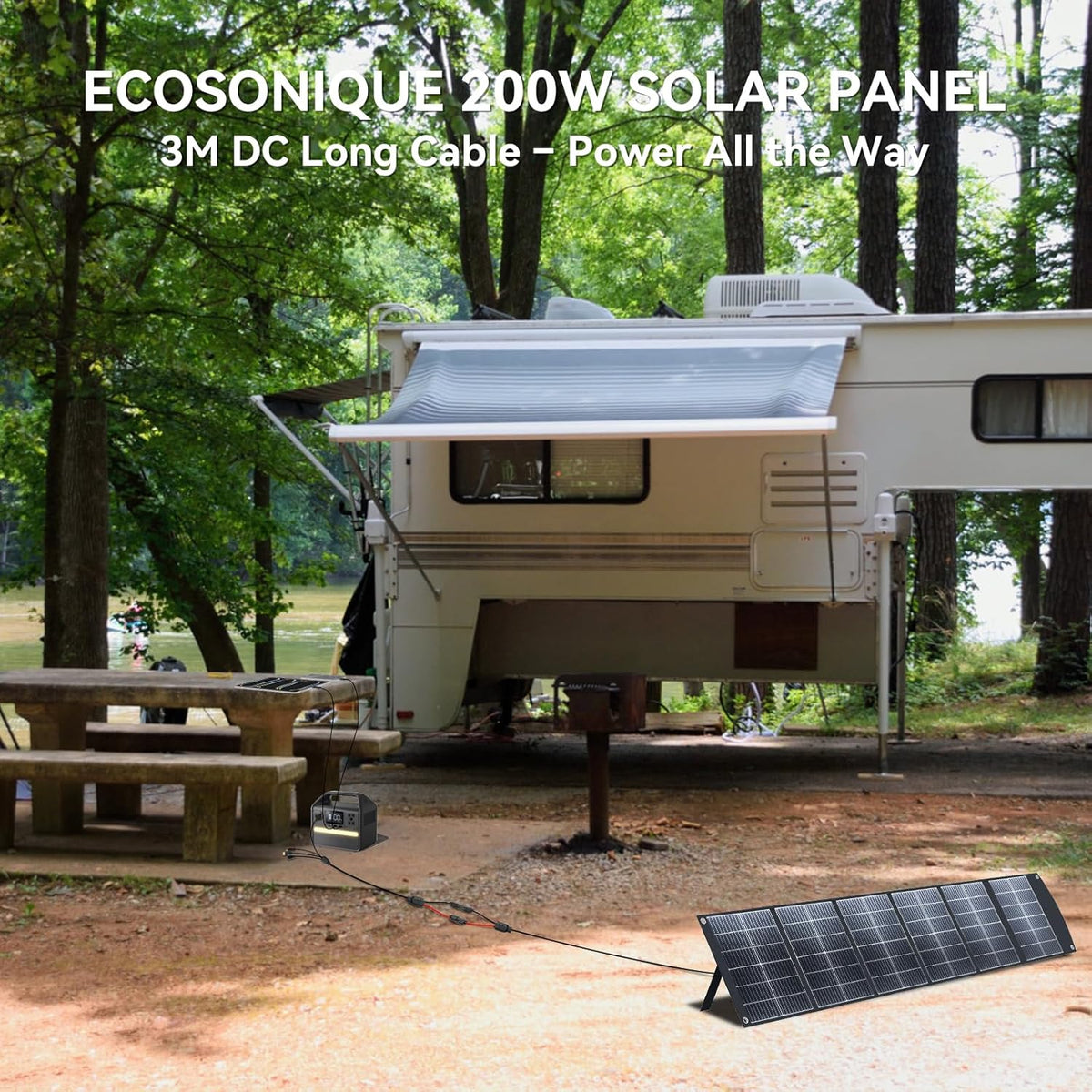 Ecosonique 200W Portable Solar Panel Foldable with Kickstand, USB-C PD3.0 & USB-A QC3.0, MC4, Multi-Output for Power Stations, Generators, Motorhomes, Hiking - QUORE