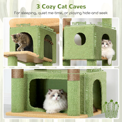 Globlazer Cat Tree Cactus Green Large, Scratching Post XXL High 204cm with 3 Cat House, 2 Large Platform, 2 Baskets Soft, Stable Cat Tower Luxury for 3-5 Large Cats Rest Playing (F80F, Green) - QUORE