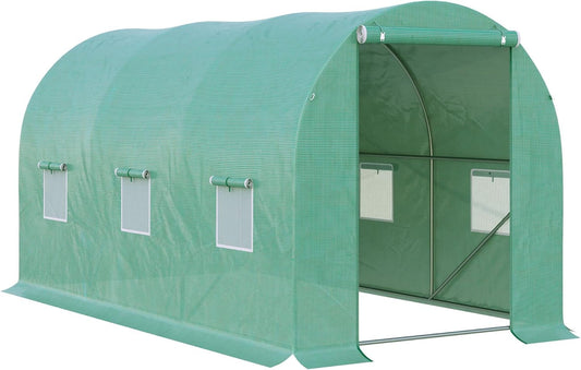 Tunnelkas – Broeikas – Foliekas – Tomatenkas – Plantenkas – Groot formaat 395x195x190 cm – Stalen Frame En Waterafstotende PE-Folie - QUORE
