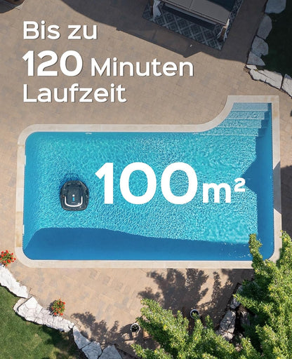 WYBOT A1 Draadloze zwembadrobot met 120 minuten looptijd en dubbel filtersysteem, voor opbouwzwembaden tot 100 m², 2,5 uur snel opladen, vloerreiniger voor zwembaden met efficiënte stofzuigerfunctie