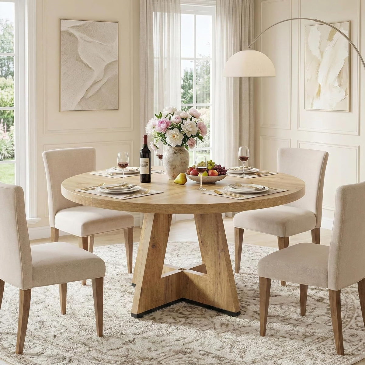 Ronde Eettafel – Eettafel Rond – Keukentafel – Tafel 4 Personen – Landelijke Tafel – Massief Hout – Diameter 120 cm – Rustieke Bruine Afwerking