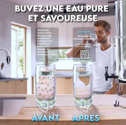 Waterzuiveraar met zwaartekracht – Waterfilter – Waterdispenser – Waterfontein – Waterfilterkraan – 8,5 liter – Actieve koolfilter zonder stroom