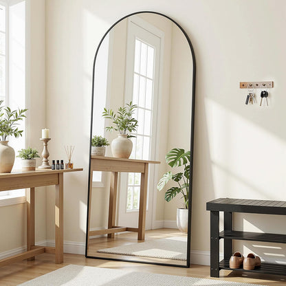 Antok 180 x 72 cm full-body spiegel, gebogen staande spiegel, frame van aluminiumlegering, onbreekbaar glas, vloerspiegel voor woonkamer, kleedkamer, zwart