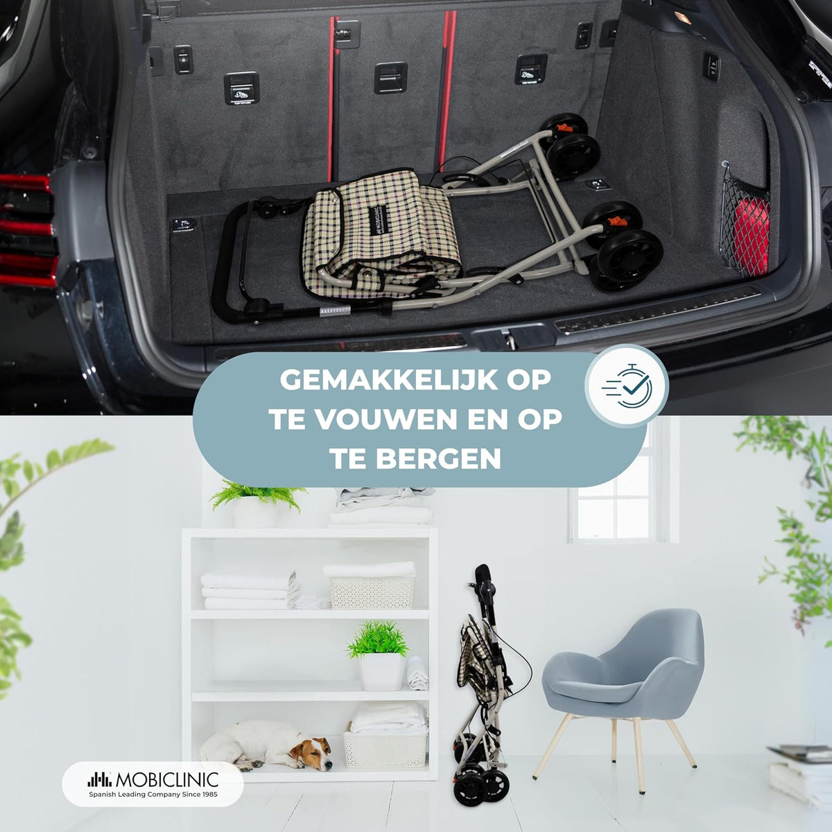 Mobiclinic®, Opvouwbare Rollator, Boodschappenkar met Zitting, Coliseum, Enkele Hendel, Staal, Grote Mand, Rugleuning en Vulling, Remsysteem, 360° Wielen (Schilderijen)