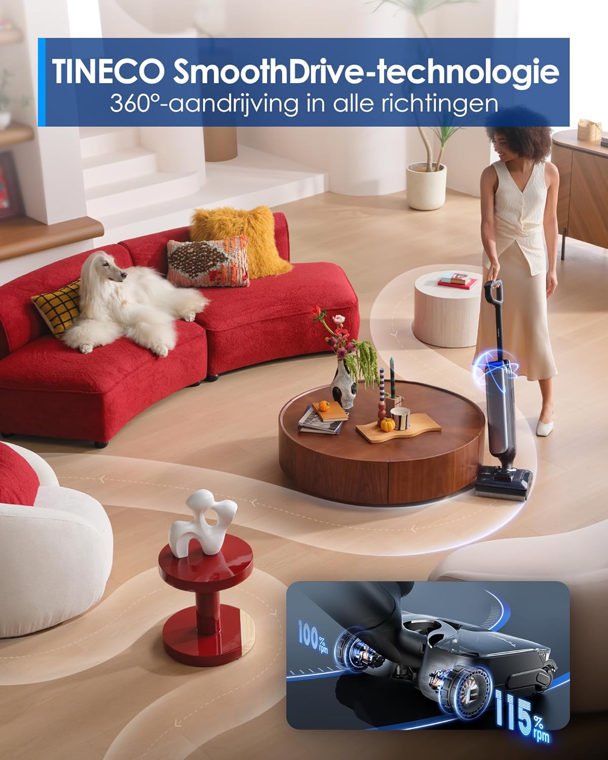 Tineco Floor One S9 Artist nat-droog stofzuiger, 22kPa, 360° SmoothDrive, anti-klit, zelfreinigend, 50 minuten werktijd, reinigen met dubbele rand, 180° Lay-Flat, Flashdry bij 85°C