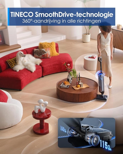 Tineco Floor One S9 Artist nat-droog stofzuiger, 22kPa, 360° SmoothDrive, anti-klit, zelfreinigend, 50 minuten werktijd, reinigen met dubbele rand, 180° Lay-Flat, Flashdry bij 85°C