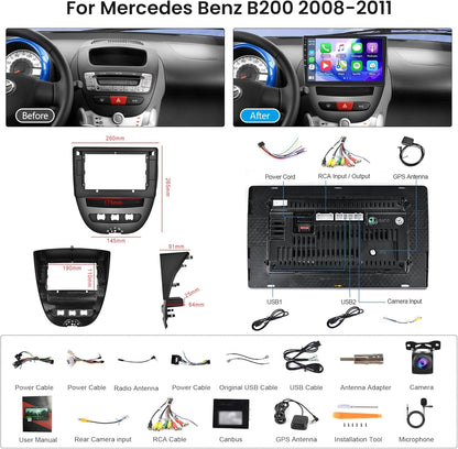2G+64G Draadloze Carplay Android 13 Autoradio 2 Din voor Toyota Aygo Peugeot 107 Citroën C1 2004-2014 10,1 Inch Autoradio met Android Car Navi GPS WIFI Mirror Link FM/RDS/DAB Achteruitkijkcamera